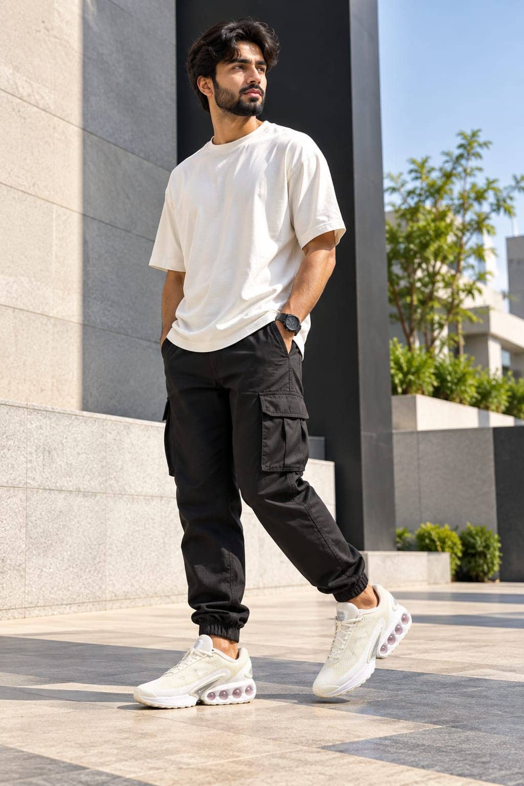 A customer wearing Nike Air Max Dn sneakers