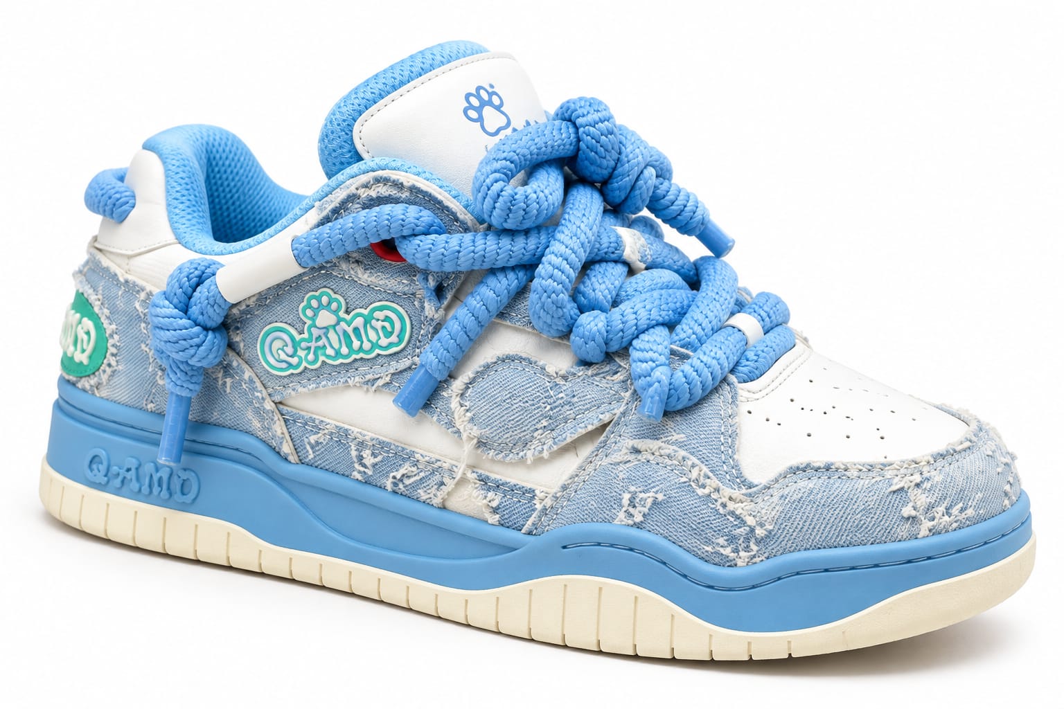 QAMO Distressed Denim Chunky Sneakers detail